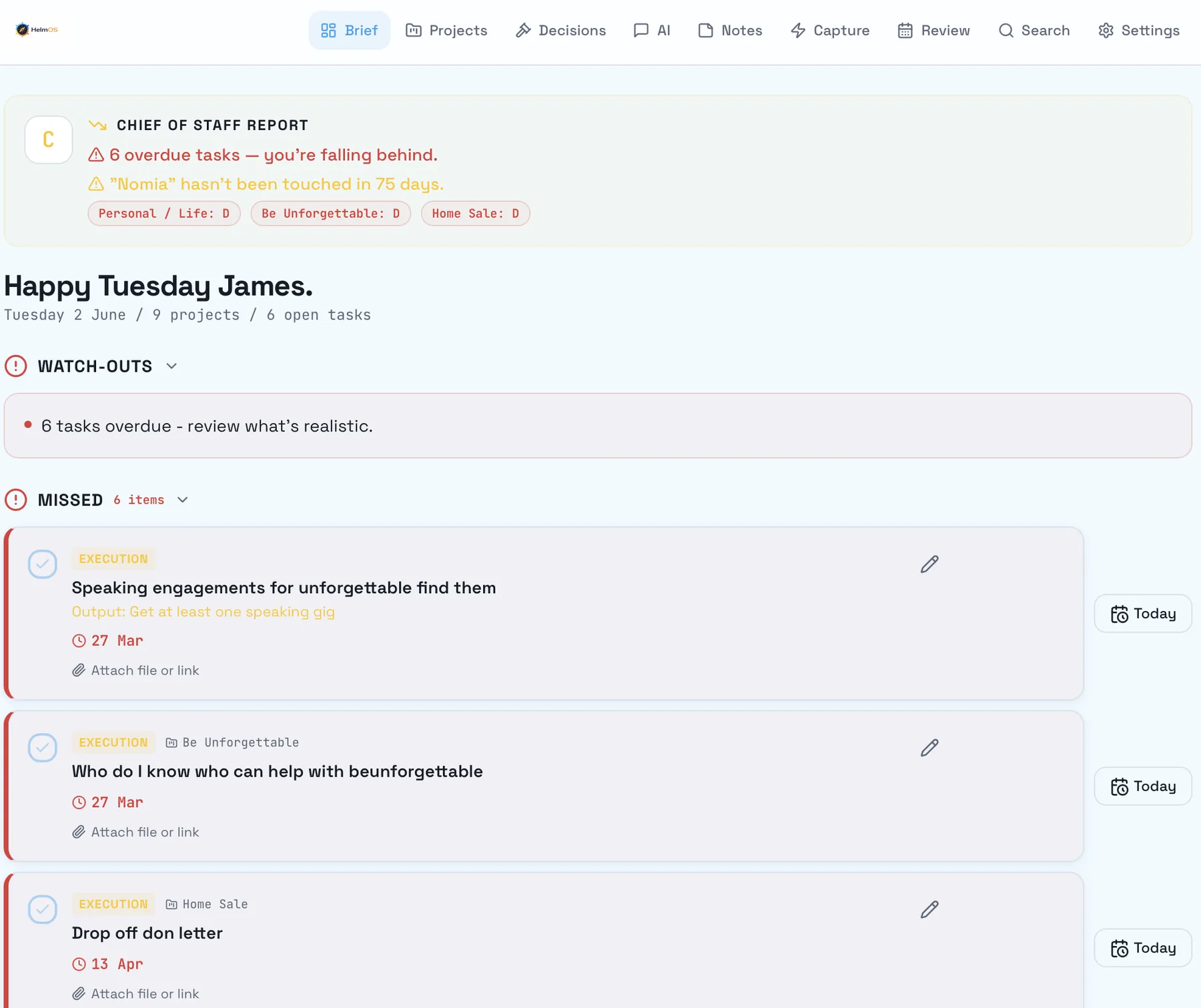 Helm daily brief dashboard